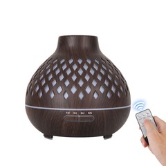 Cross-sectional rhombic wood grain aroma diffuser, home ultrasonic air humidifier, remote control seven-color essential oil aroma diffuser