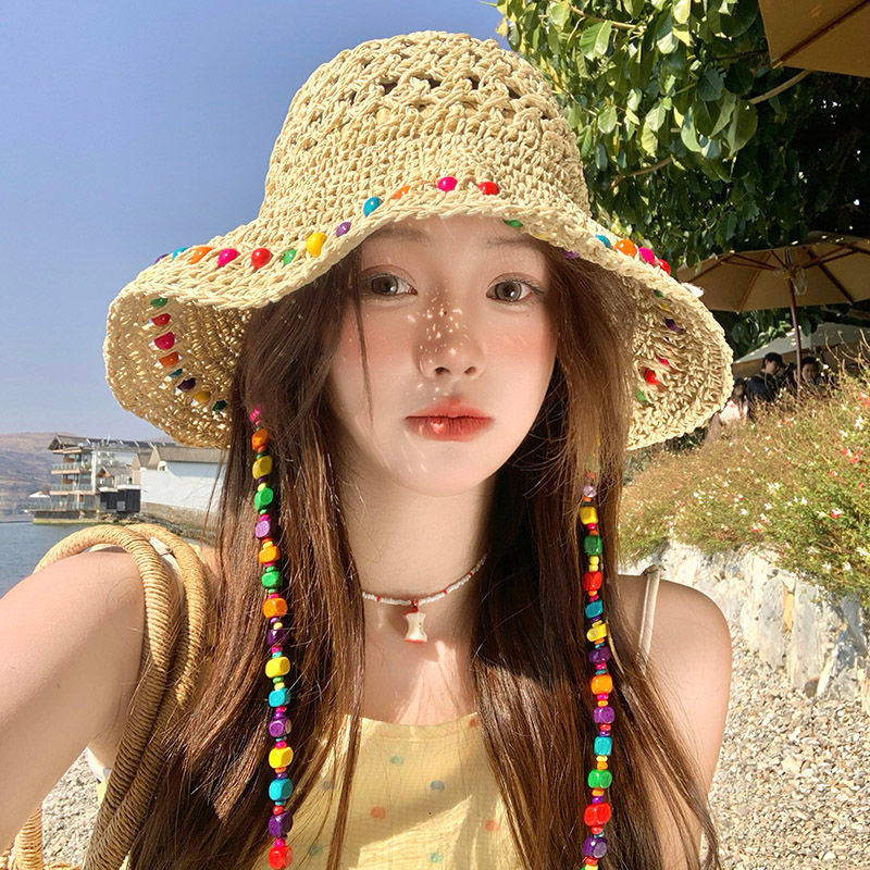 韓国帽子エレガントな女性のかぎ針編み中空顔見せ小さな漁師帽子ニット帽女性の夏 2025 新しいバケットハット|undefined