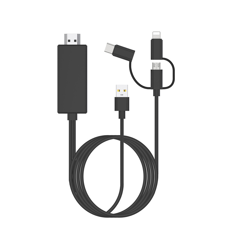 Aplicable a la pantalla de proyección del teléfono móvil de Apple Huawei Android Cable de conversión HDMI Lightning video tres en uno mismo cable de pantalla