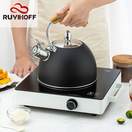 Black Handle Stainless Steel Whistling Kettle Amazon European Whistling Kettle New Kitchen Water Kettle Wholesale