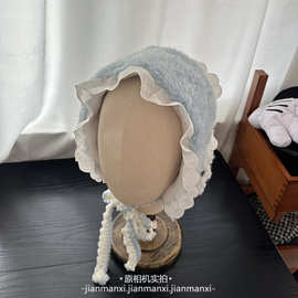 日系软萌可爱女秋冬木耳边围脖保暖可爱蕾丝飘带护耳帽学生耳暖