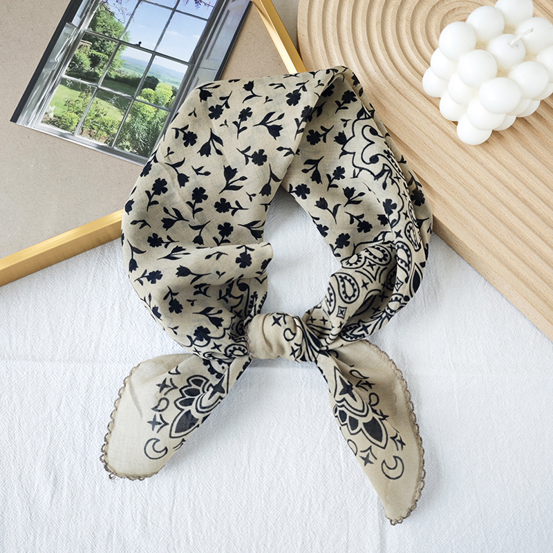 Toalla cuadrada fina de algodón y lino, fresca y transpirable, bufanda de seda pequeña con decoración literaria suave para mujer, bufanda de verano, bufanda pequeña de todo fósforo para mujer