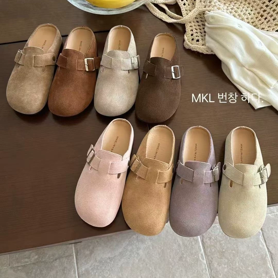 Туфли Birkenstock из натуральной кожи с толстой подошвой, полузакрытые носки с носком, женская обувь для верхней одежды, весна-лето 2025, кроссовки-слепоны полуподошвенные