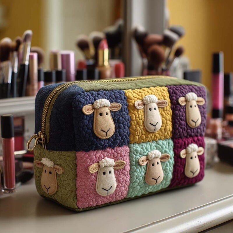 2026 Cross-Border Foreign Trade Patchwork Sheepskin Portable Quilted Makeup Bag Multifunctional Bag Digital Printing Pod