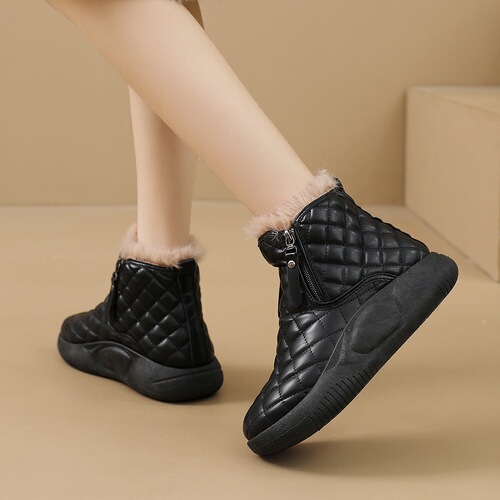 Leather Short Boots Winter Korean Style Fashion Women's Boots Fleece Soft Sole Snow Boots Warm Cotton Boots