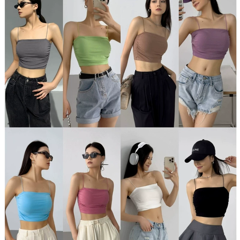 Сплошной цвет маленькая камзол короткий жилет Женская горячая девушка верхняя одежда Летний Тонкий Топ без бретелек Сексуальная внутренняя нижняя рубашка Топ Мода