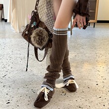 复古条纹过膝袜女 秋冬堆堆加长筒袜 美式辣妹竖纹针织大腿袜货源