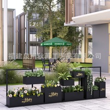 户外铁艺绿植花箱组合盆景架田园花架花槽地面市政道路围栏花卉架