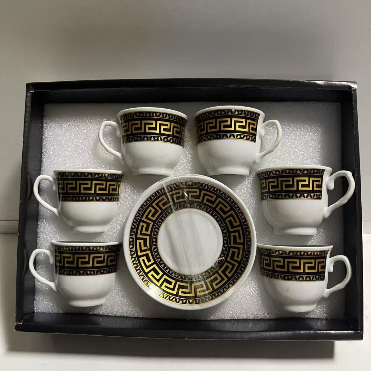 Nuevo conjunto de tazas de café de cerámica europea, tazas de café de estampado transfronterizo, 6 tazas de café de Oriente Medio, 6 platos de café de la tarde