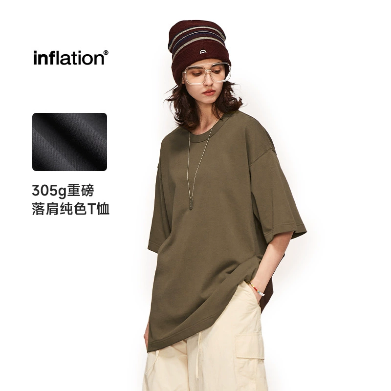 Мужская одежда Jie Zhan | 305G тяжелая футболка с короткими рукавами, весна-лето 2025 года, новая однотонная уличная футболка большого размера с открытыми плечами, модная брендовая футболка