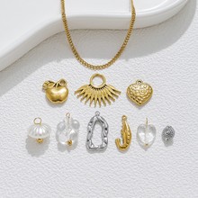 欧美跨境新品不锈钢苹果爱心对虾不规则椭圆吊坠挂件DIY饰品配件