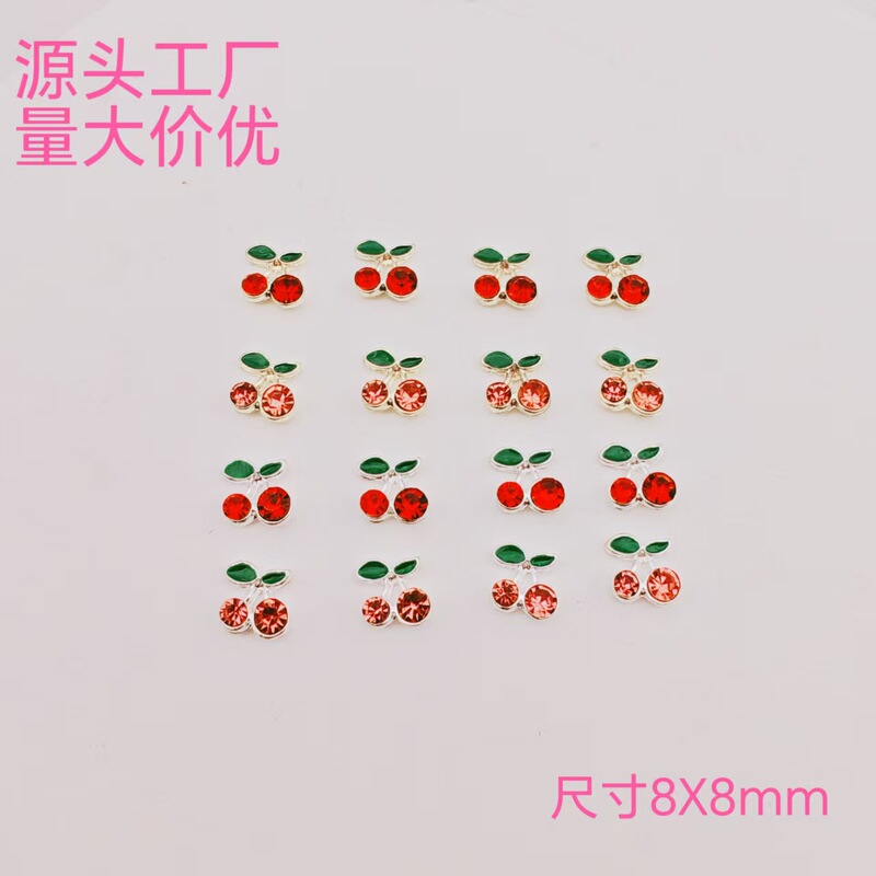 Cherry Nail Art Alloy Phone Case Decoration Sticker Accessory Trendy Diamond-Studded Accessory Foreign Trade Creative Simple
