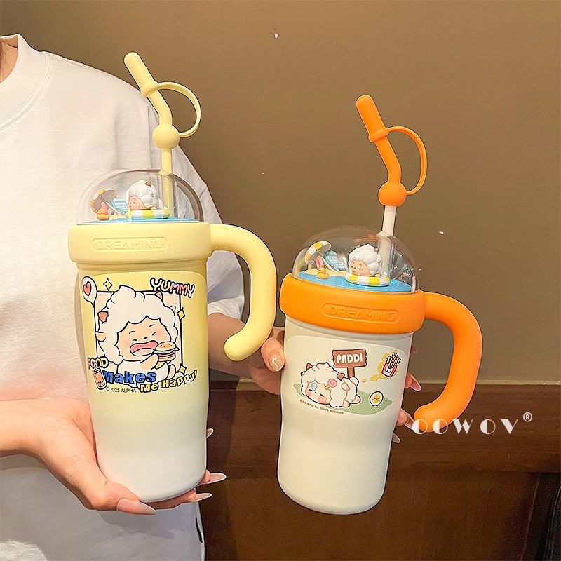 Taza termo de marca compartida Pleasant Goat 2025 nueva taza de hielo de alto valor para mujer linda taza de agua con pajita taza de gran capacidad