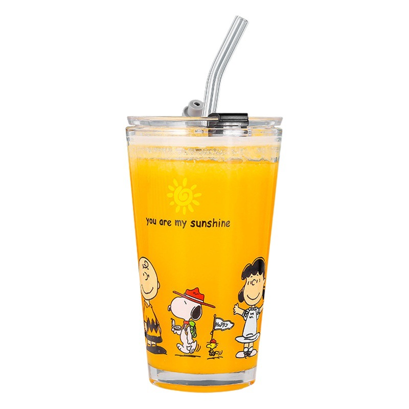 Taza de paja graffiti vidrio taza de agua taza de leche de desayuno taza de agua a escala empuje drenaje pequeño regalo de vidrio al por mayor