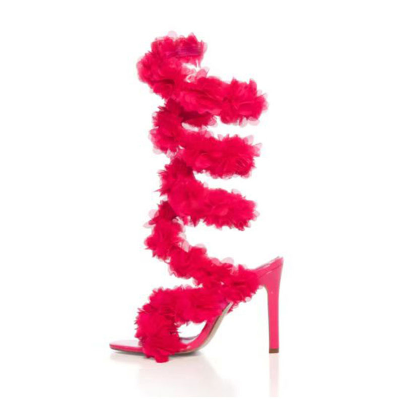 Elegant summer fashionable red sandals open toe stiletto heels