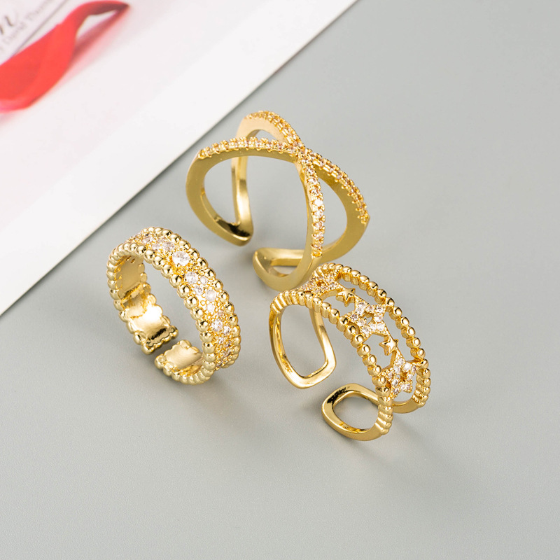 fashion geometric cross star copper micro-inlaid zircon ring