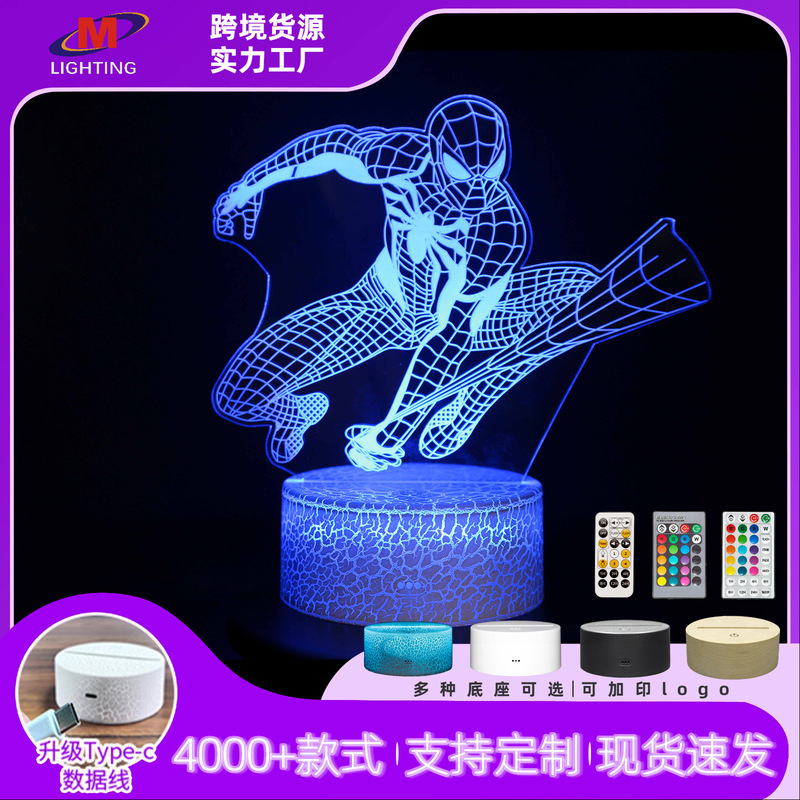 Marvel Spider-Man Series 3D Table Lamp Led Creative Gift Visual Three-Dimensional Colorful Night Light Projection Night Light Marvel Spider-Man Series 3D Table Lamp Led Creative Gift Visual Three-Dimensional Colorful Night Light Projection Night Light