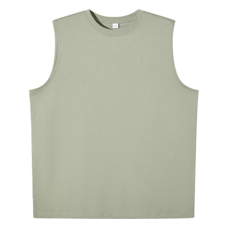 32s hilo doble 245g algodón marca de moda chaleco suelto color sólido casual sin mangas camiseta nacional moda logotipo impreso bordado
