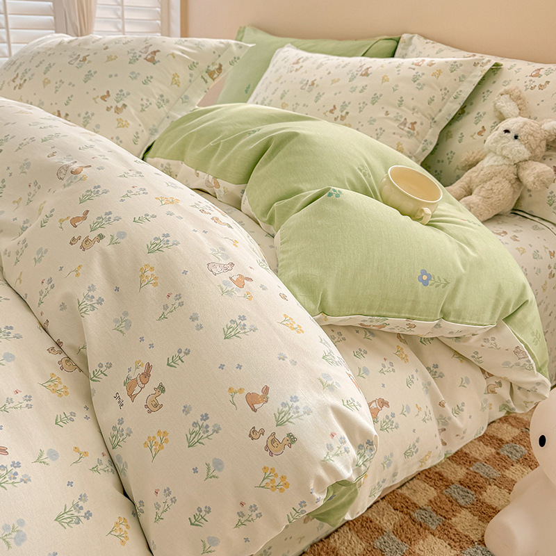 Cama de algodón de cuatro piezas de algodón puro 2025 nuevo estilo sábana funda de edredón sábana ropa de cama de tres piezas