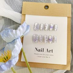 穿戴甲紫色捕夢網追光貓眼可拆卸30片美甲貼片小清新顯白預製甲