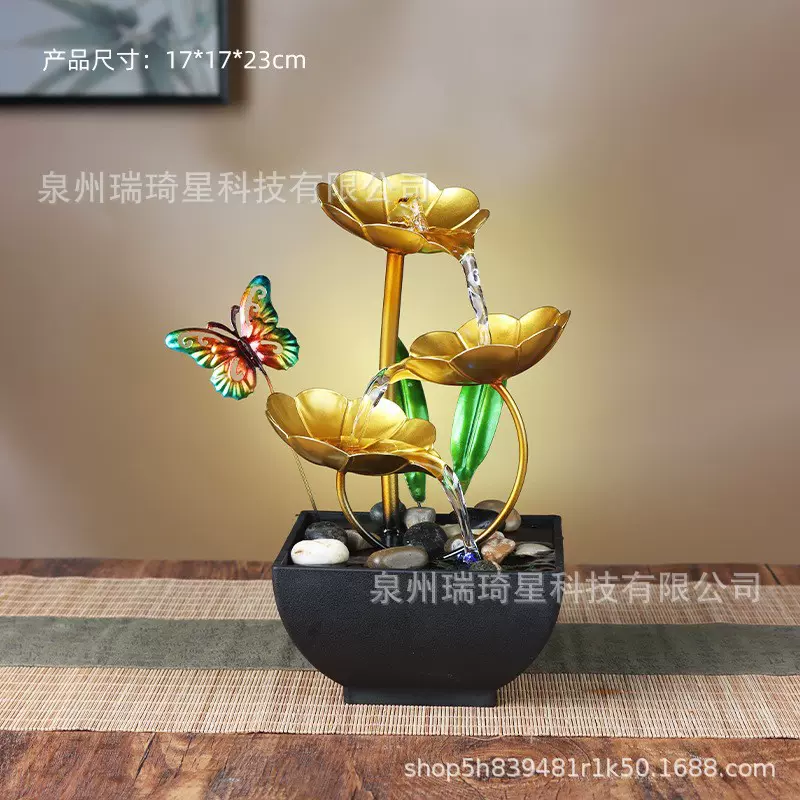 工厂直销高级感循环水小型铁艺装饰蜻蜓蝴蝶造型庭院盆景流水摆件