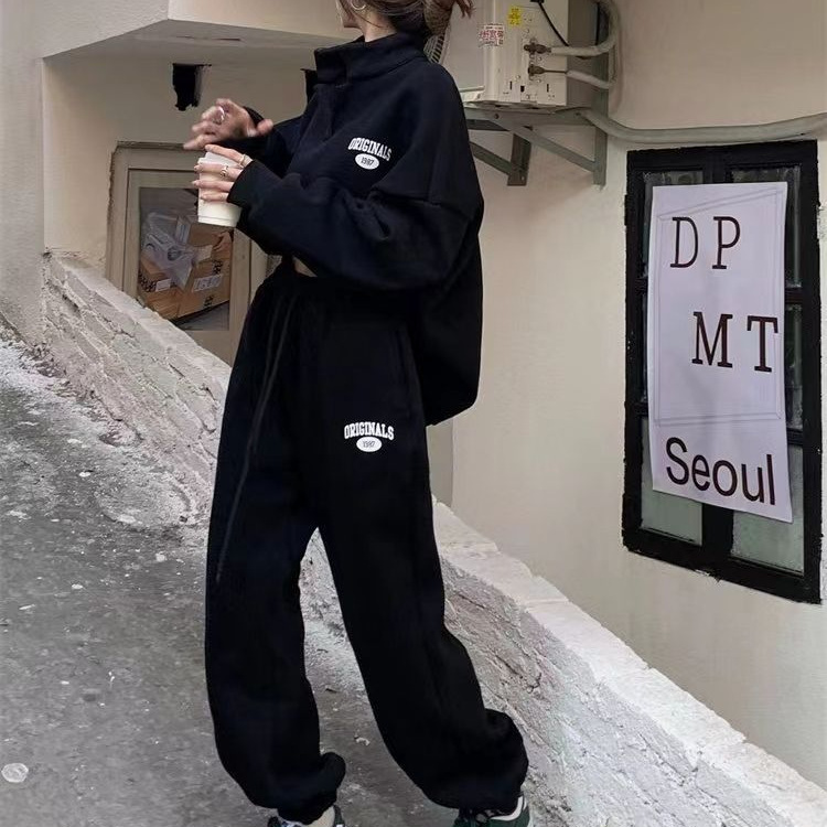 2025新款秋冬季美式ins潮宽松运动套装女炸街盐系加厚卫衣两件套|undefined