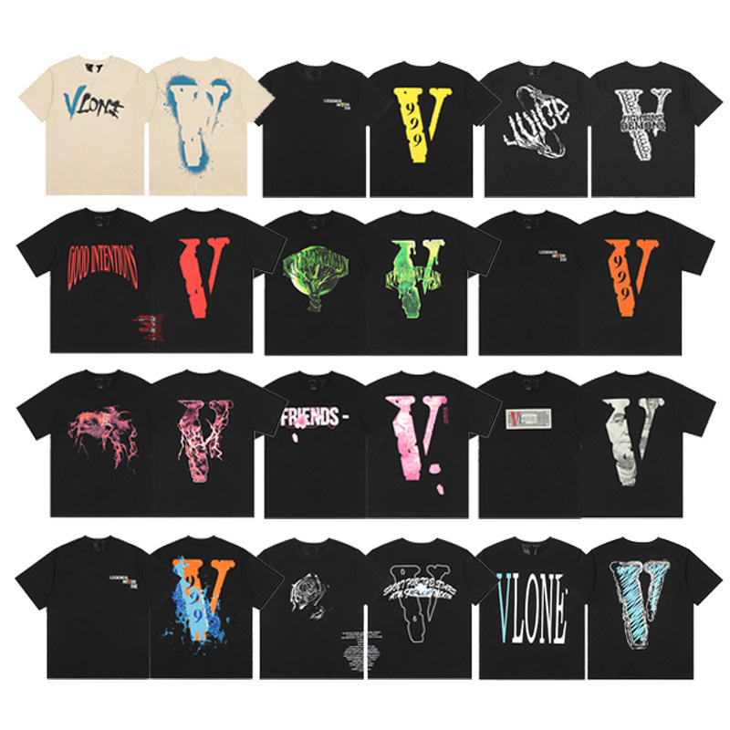 American High Street Vlone Fog Short-Sleeved 999 Black Rose Cherry Blossom Beauty Trendy Printed T-Shirt Men's Rodman United Famous Ins