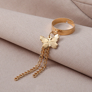 Bohemian Style Fashion Plain Ring Chain Butterfly Ring Adjustable Versatile Index Finger Ring Jewelry