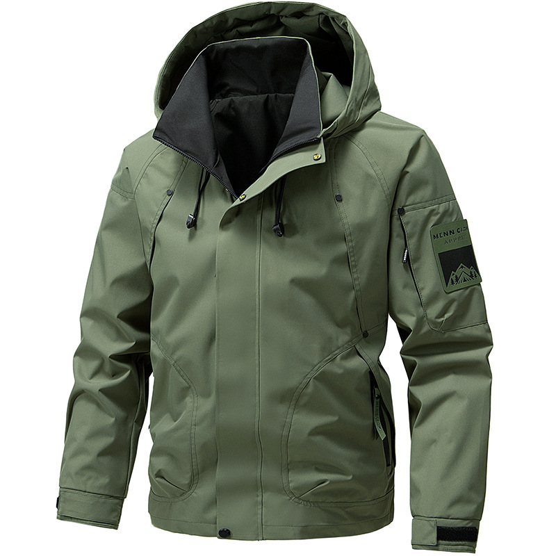 Cross-Border Spring New Men's Thin Jacket with Hood, Workwear Jacket, Trendy Versatile Casual Windbreaker for Teenagers