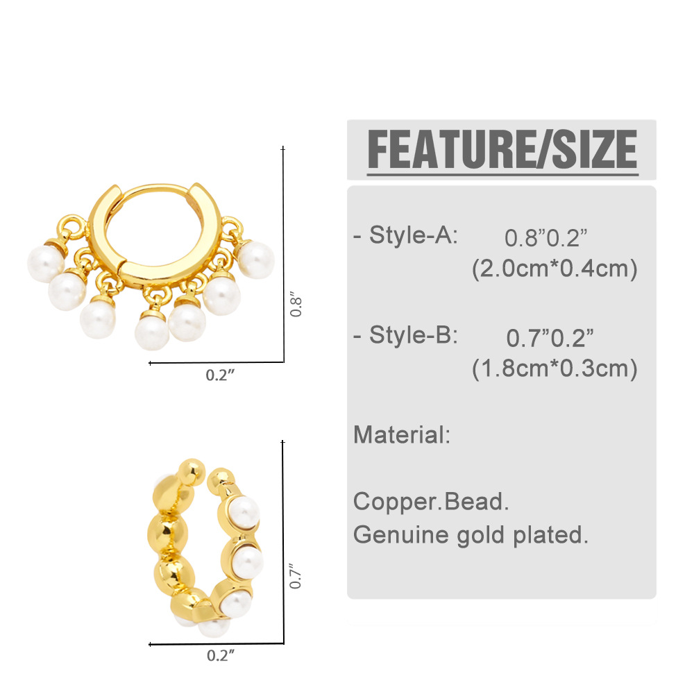 INS Style Round Copper Drop Earrings Plating Inlay Pearl Copper Earrings