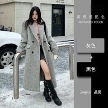 韩系慵懒小香风毛呢外套女秋冬季高级感气质长款夹棉加厚呢子大衣