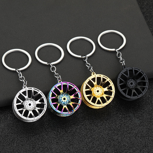 Factory Direct Sale Cross-border Automotive Modification Accessories Creative Trendy Men's Metal Wheel Hub Cover Keychain Wholesale