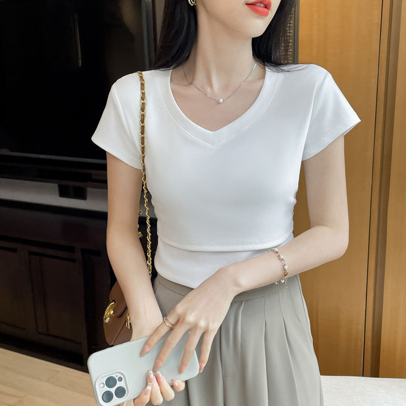 妊婦服の夏の新型純綿哺乳tシャツの産後の辛いお母さんのvネックの百合の修身はやせています。|undefined