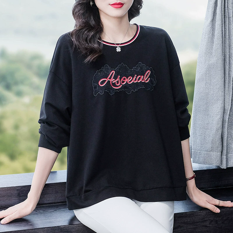 Женская универсальная верхняя одежда большого размера для женщин среднего возраста, универсальная верхняя одежда контрастных цветов, с V-образным вырезом и длинным рукавом, с вышивкой для тяжелой промышленности