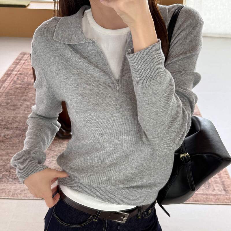 复古针织POLO衫女早秋百搭设计感小众宽松休闲外穿长袖|undefined