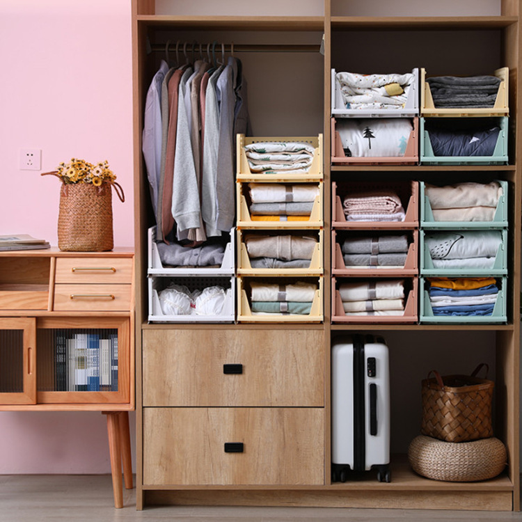 Source Factory | Clothes Storage Box Drawer Style Plastic Shelf Organizer wardrobe storage layered separator pull-out foldable