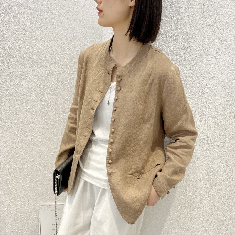 Cotton and Linen Blazer for Women 2024 Summer and Autumn New Loose Top Artistic Chinese Stand Collar Linen Suit for Women Thin Cotton and Linen Blazer for Women 2024 Summer and Autumn New Loose Top Artistic Chinese Stand Collar Linen Suit for Women Thin