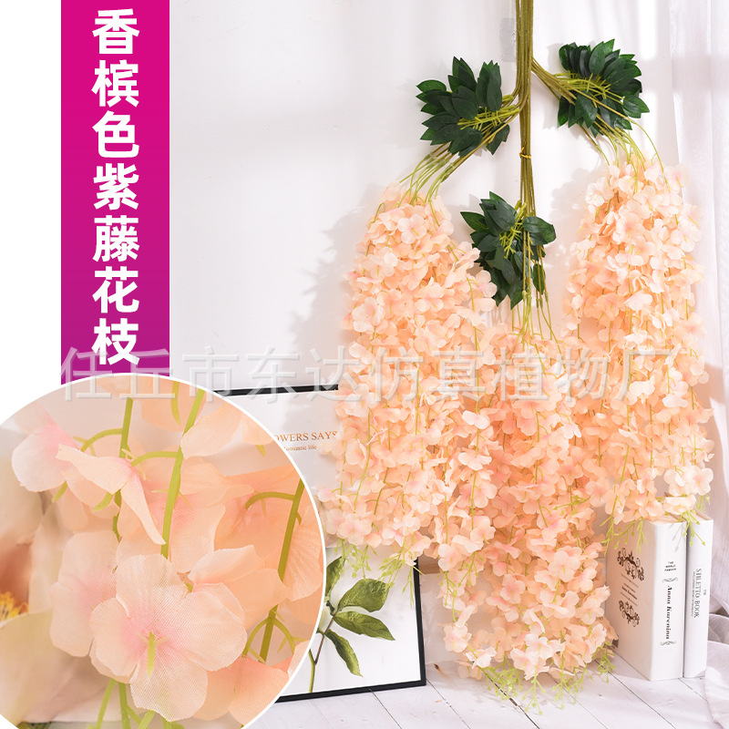 Enredadera artificial de glicinia, enredadera de flores falsas para decoración de techos, enredadera de decoración para bodas en interiores, enredadera de flores de plástico, planta trepadora.