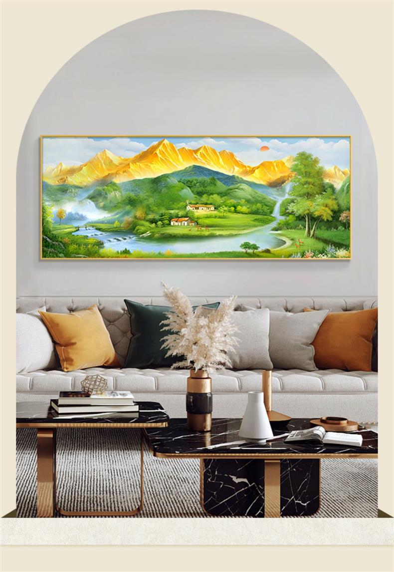 日照金山聚宝盆山水画客厅装饰画沙发背景墙挂画高级招财风景壁画-阿里巴巴
