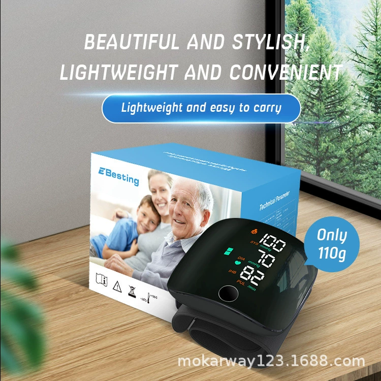 Бытовой монитор артериального давления на запястье, голосовой сигнал медицинского класса с большим экраном, управление одной кнопкой для пожилых людей, модель зарядки монитора артериального давления на запястье