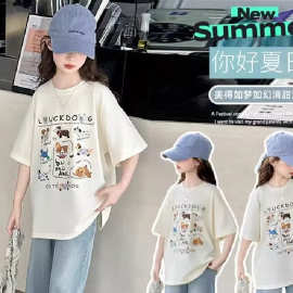 女童夏季短袖2026新儿童纯棉中大童夏装T恤时髦网红上衣洋气衣服