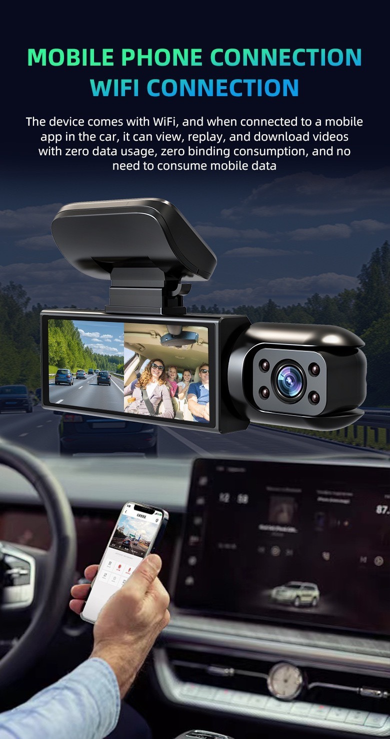 Three-Lens Dash Cam 3.16inch Front, Middle, and Rear Hd Night Vision Reversing Images Wifi Connectivity Wholesale