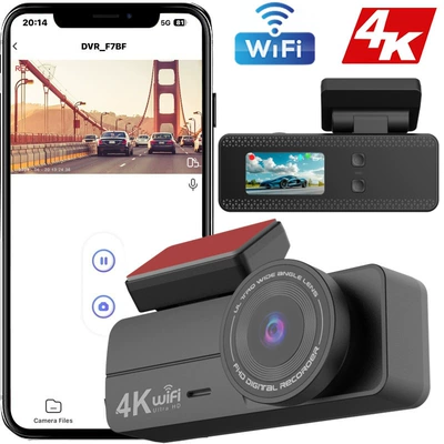 New Model 1.47-Inch 4K High-Definition Night Vision Wifi Connected Car Dash Cam with Dual Front and Rear Cameras (Driving recorder)