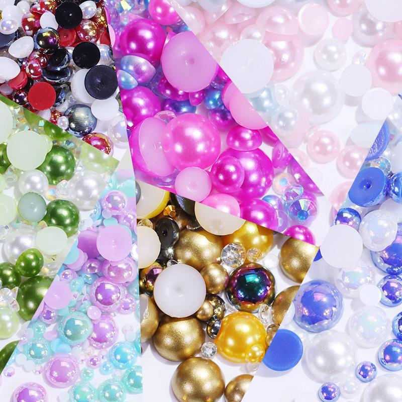 网红爆款美甲彩色半圆平底珍珠混色套装DIY材料手机配件美甲饰品