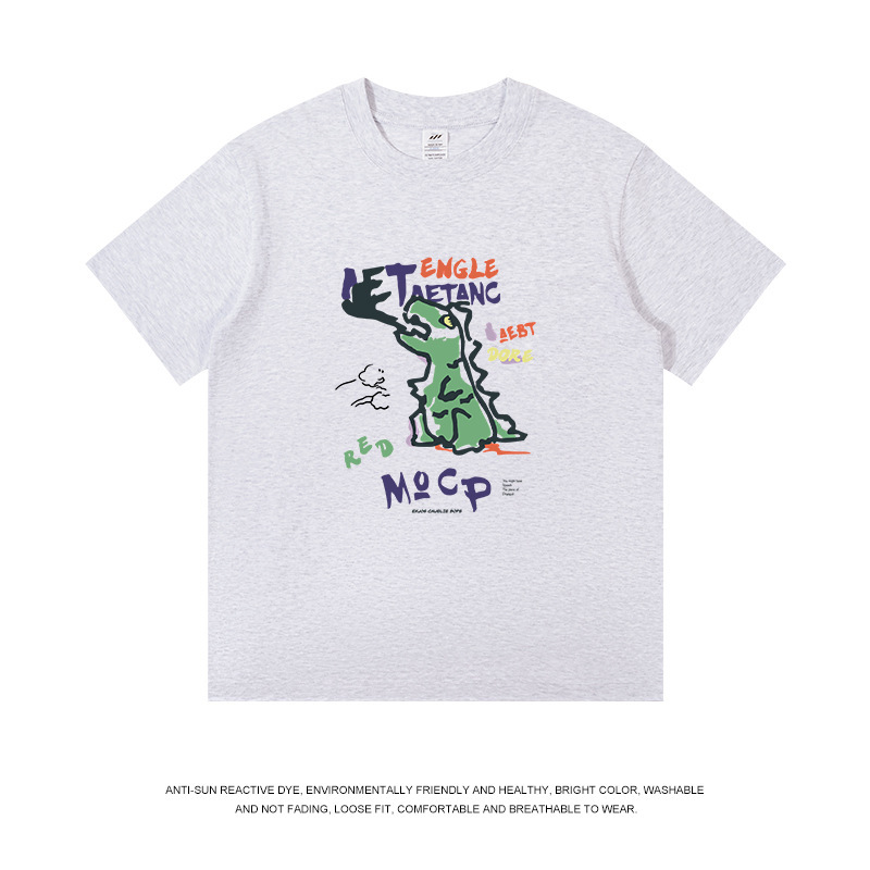 メンズ夏の新作落書き風恐竜プリントTシャツ、レディース個性的デザイン半袖カジュアルインナーTシャツ、メンズ|undefined