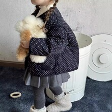 儿童波点棉衣2024秋冬童装韩版圆点女童单排扣薄棉外套