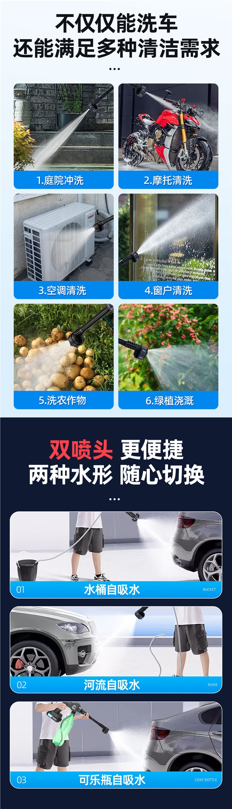 Deli Car Wash High-Pressure Water Gun, Household Wireless Car Washer, High-Power Rechargeable Lithium Battery, Pressure-Boosting Cleaning Tool