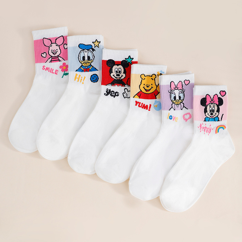 Real Shot of Japanese Style Cartoon Print Breathable Sports Men's and Women's Mid-Calf Socks Spring & Fall Preppy Style Casual Women's Outdoor Socks
