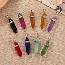 跨境热款六角柱水晶石项链吊坠diy饰品配件子弹尖头宝石颈链单坠