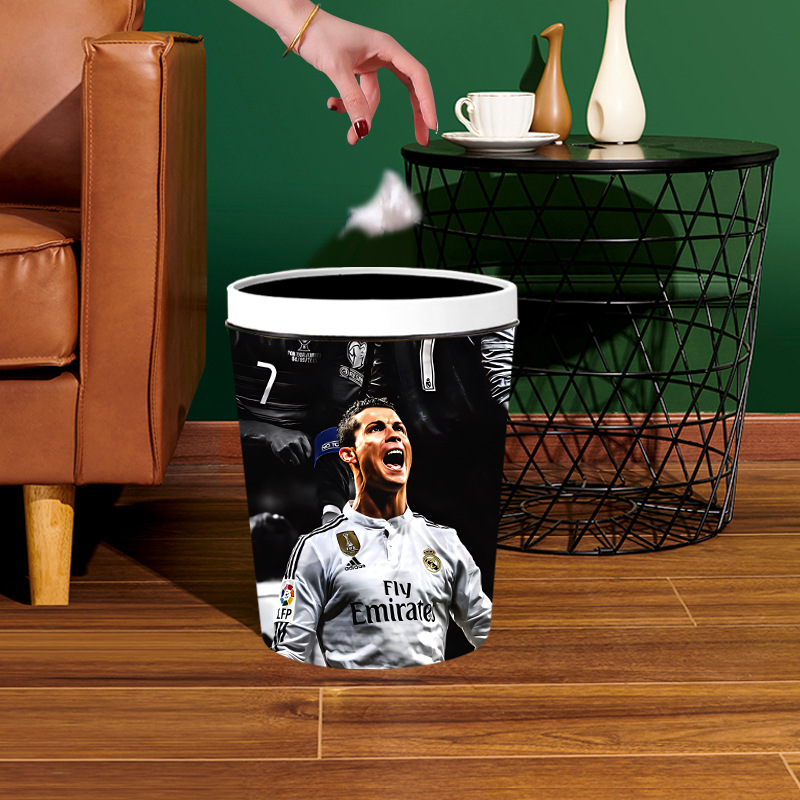 World Cup Soccer Star Trash Bin Household Messi Cristiano Ronaldo Household Coverless Storage Barrel Waterproof Toilet Trash Bin